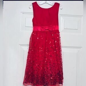 Elegant Red Girls Formal Dress with Bow & Sequins Size 6X by Emerald Sundae